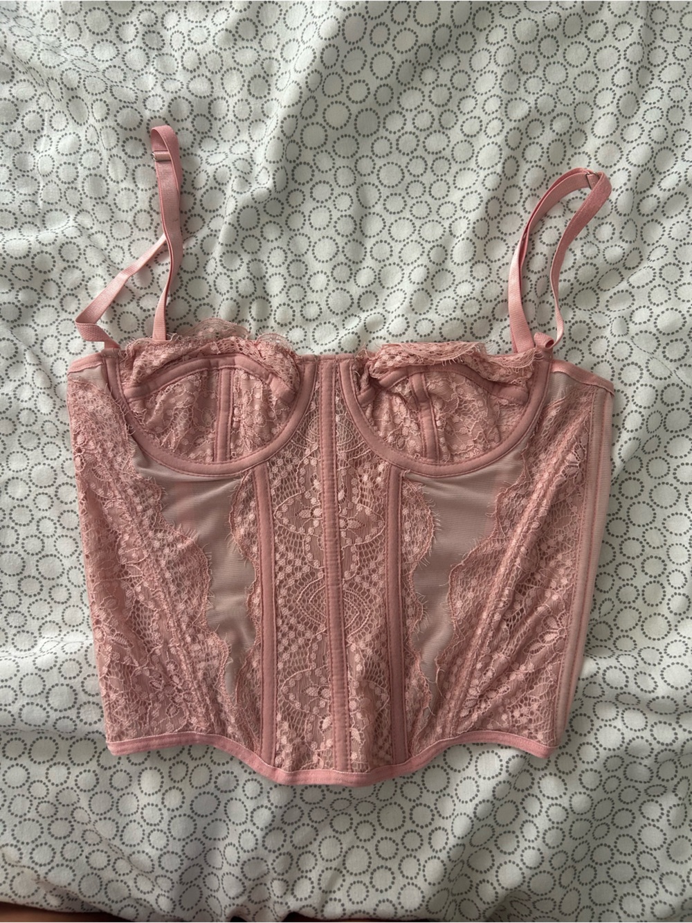 Out From Under Dusty Pink Lace Corset Bustier Top with straps